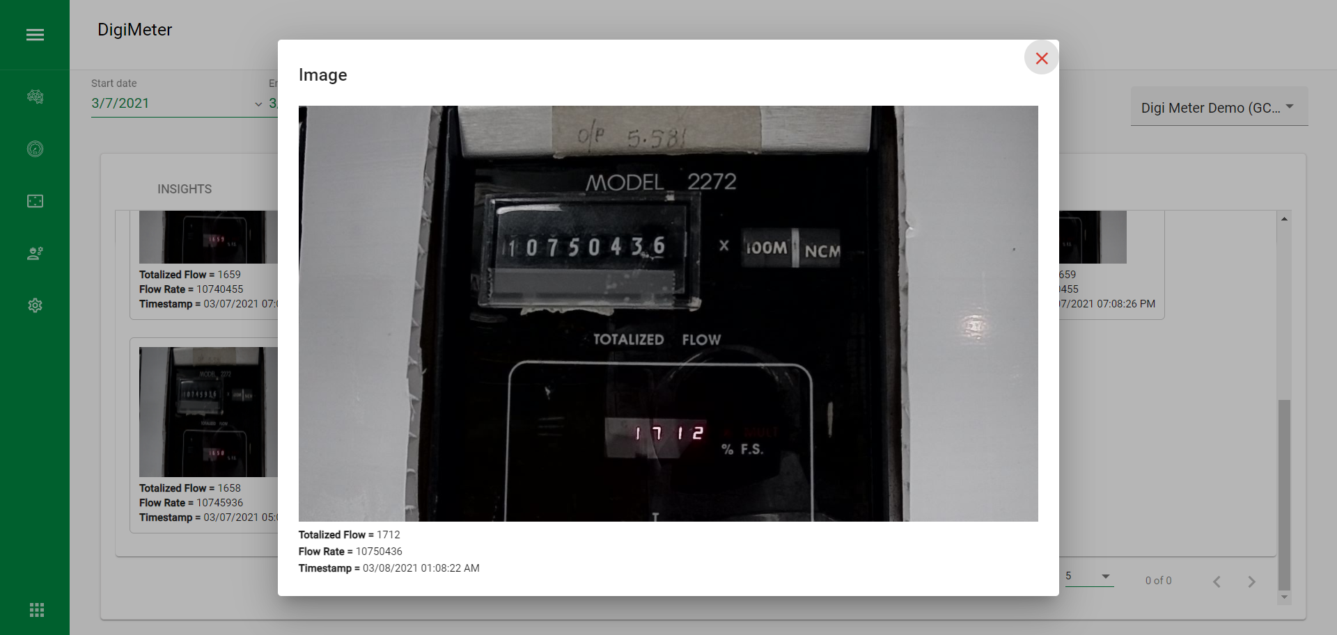 Enlarged view of gauge reading